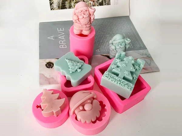 christmas santa and tree silicone soap mold