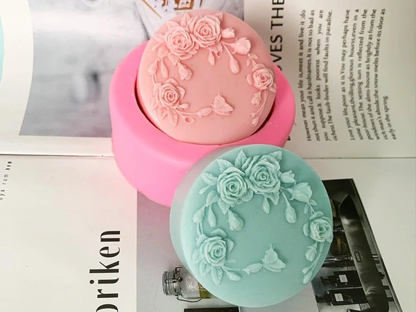 round floral rose relief silicone soap mold